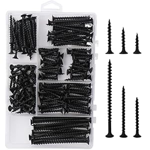 High Hardness Drywall Screws Assortment Kit, 166 pcs, Coarse Thread, Phillips Drive, Black Wood Screws, Screws Assortment, Screws Set, 6 Sizes (3”,2”,1-1/2”,1-1/4”,1”,3/4”)
