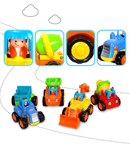 Image of Berry President Set of 4: Early Educational Push and Go Friction Powered Car Tractor Bulldozer Mixer Truck and Dumper Toys for Toddler Baby Children Kids Boys Girls (4EngineeringCar)
