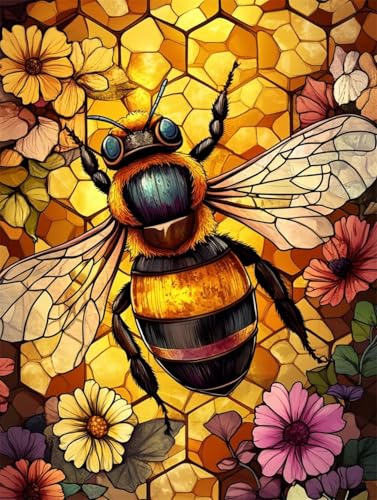 Broderie diamant fleurs et abeille kit complet 110x150cm foret carré AC2806