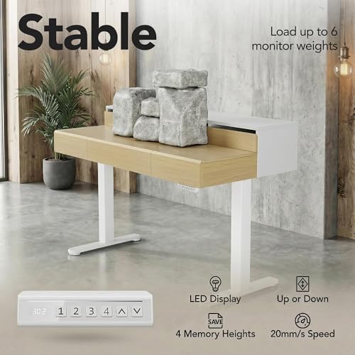 Image of ErGear Electric Standing Desk with 5 Solid Wood Drawers, 48 x 26 Inches Whole Piece Desktop, with Desktop Riser Stand, Compatible with C-Clamp Monitor Arms, Modern Office Desk, Light Walnut