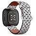 CJBROES Replacement Leather Watch Band, Compatible with Fitbit Versa 3 and Fitbit Sense of Wristband Bracelet Accessory - Inverse Black White Vintage
