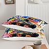 Cartoon Monster Truck Comforter Set for Kids Teens, Queen Size Roaring Dinosaur Car Bedding Quilt with 2 Extreme Sport Trucks Themed Pillowcases- 90" x 90" (Watercolor, Queen) #4