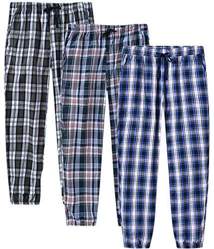 JINSHI Men's Cotton Pajama Pants Sleepwear Pants Quick Dry Lounge Pants with Pockets(2XL,Purple/Brown/Light Purple)