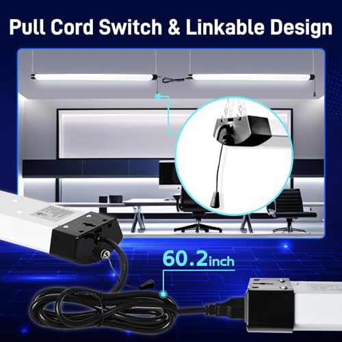 Image of hykolity 4FT 120W LED Shop Light Linkable,13000LM(400w Equivalent) | Utility Shop Lights for Garages, Workshops, Basements, Hanging or FlushMount, with Power Cord and Pull Chain,ETL,2 Pack