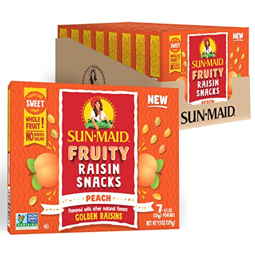 Image of Sun-Maid Peach Fruity Raisin Snacks - (56 Pack) 0.7 oz Pouches - Peach Raisins - Dried Fruit Snack for Lunches and Snacks