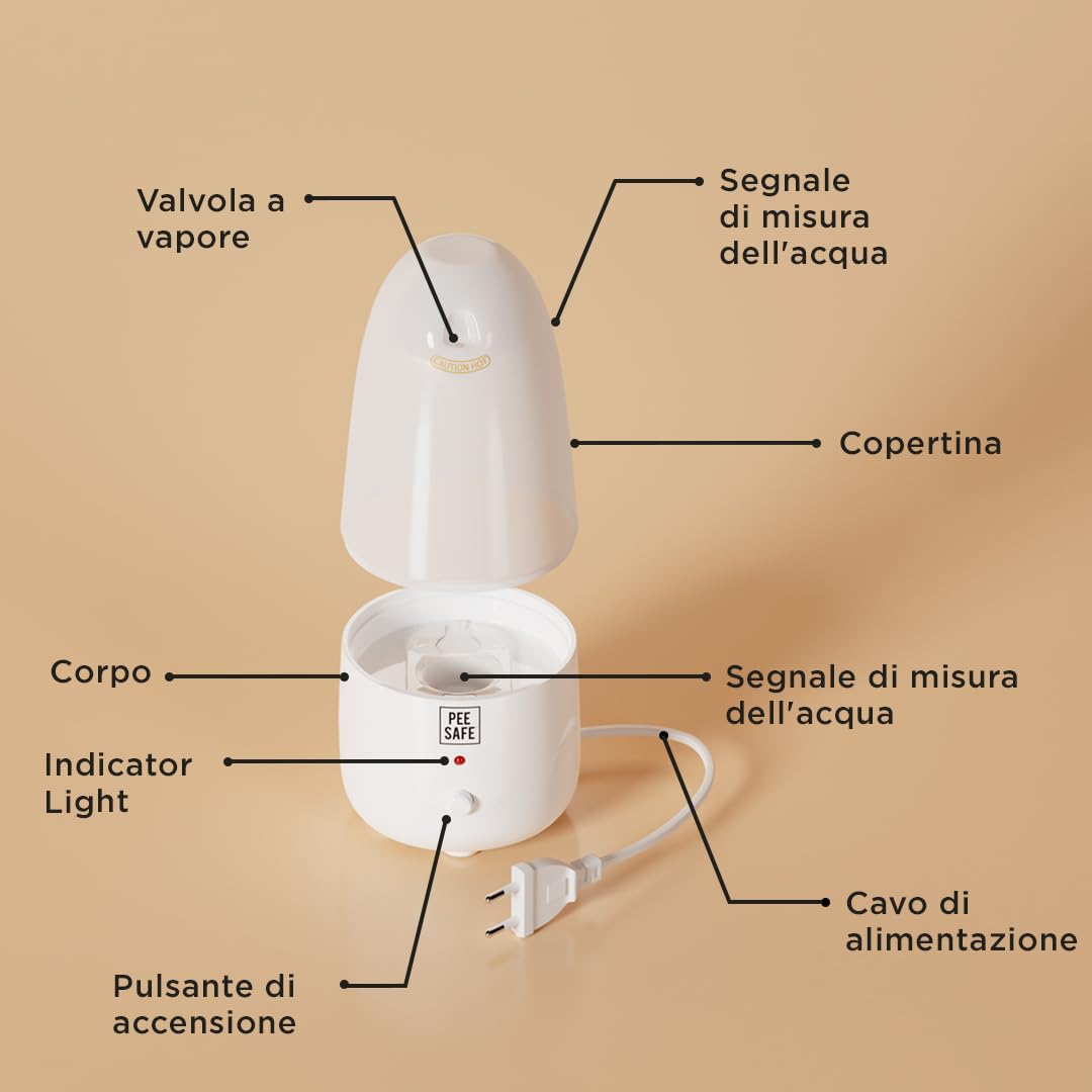 PEESAFE Sterilizzatore a Vapore per Coppetta Mestruale | Elettrico | Sterilizzazione Istantanea | Per Disco Mestruale e Palline di Kegel