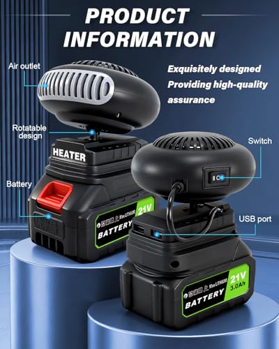 Battery Operated Heater Cordless, Portable Heater Car Window Defroster with Two 3000mAh Rechargeable Battery Powered Heaters with Anti Tilt Design for Cars/Camping/Indoors(60 Minutes Life) - Image 5