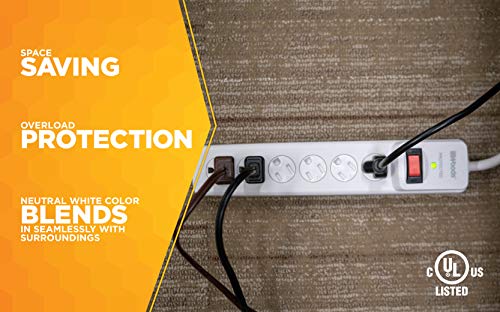 Woods 41497 Surge Protector With Safety Overload Feature 6 Outlets For 900J Of Protection, 3-Foot Cord, White #TOP2