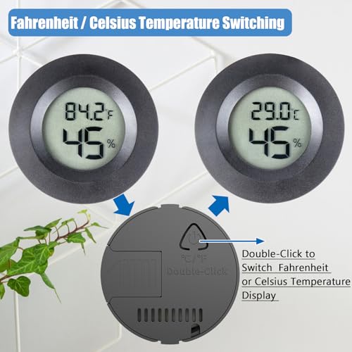 Paquet de 2 Mini Thermomètre Hygromètre Compteurs numériques d'humidité, petit compteur intérieur de température extérieure Moniteur d'humidité Fahrenheit(℉)/ Celsius(℃) pour serre, jardin, cellier, réservoir de reptile
