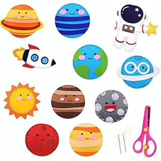 11pcs Space Sewing Kit for Kids Solar System DIY Activity Felt Toy DIY Sewing Craft Set Beginners Educational Toys Birthday Gift for Boys Girls