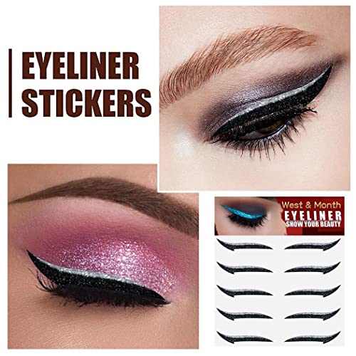 Uranian Eyeliner Stickers Glitter Eyeliner Stickers Instant Adhesive Eye Line Strip Reusable Eyeshadow Stickers Colorful Eyelid Tape For Party Eye Makeup Tool For Women And Girls (Silver) #TOP1