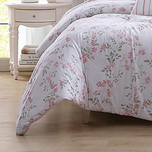 Laura Ashley Home - Queen Comforter Set, Reversible Cotton Bedding, Includes Matching Shams with Bonus Euro Shams & Throw Pillows (Fawna Pink, Queen)