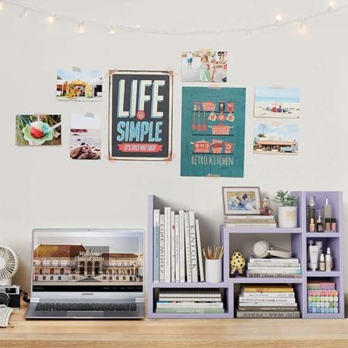 Image of NUTIKAS Desk Shelves Desktop Organizer Shlef - Purple Office Organization for Top of Desk Organizers and Accessories Corner Bookshelf Table Top Shelving Small Hutch Decorations for Women Office