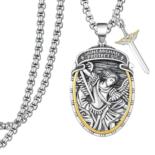 925 Sterling Silver St. Michael Pendant for Men, Archangel Necklace for Dad Husband, Saint Pendant Catholic Jewelry, Protection Medal for Police Firefighter Soldier