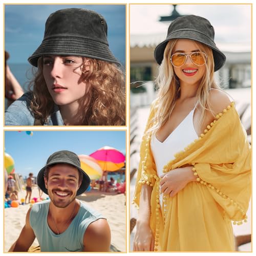 Image of 36 Pcs Bucket Hats Bulk Washed Cotton Foldable Bucket Hat Wide Brim Sun Hats for Women Men Beach Tie Dye DIY