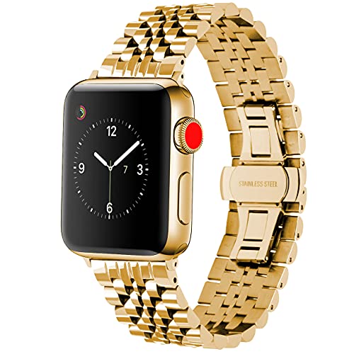 Juntan Uhrenarmband Compatible for Apple Watch 38mm 40mm iWatch Series 6 SE 5 4 3 2 1 Sport Edelstahl Armband Frauen Männer Gold Cover