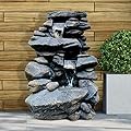 Oritty 3-Tier Outdoor Rock Water Fountain with LED Lights, 26” Floor Standing Waterfall Soothing Sound Nature Decor for Garden, Patio, Deck, Porch, Lawn