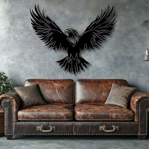Decoración de Pared de Metal con diseño Minimalista Moderno de águila Calva, pájaro, Ideal para el hogar, Sala de Estar, Oficina o baño de Hombres (Negro, 90 x 73 cm, sin Marco).