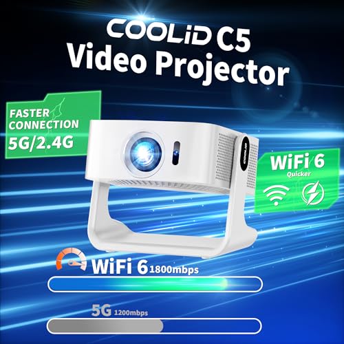 Image of [Compatible with Netflix & Support 4K] 1080P HD Mini Projector Dual Band WiFi6 5G and BT 5.4 Auto Focus & Obstacle Avoidance Portable Outdoor Projector, 270 Adjustable Stand for Home Movie - White