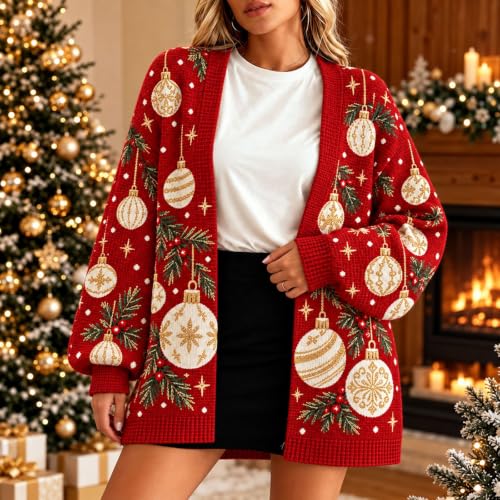 Christmas Cardigan for Women Santa Claus Reindeer Snowflake Graphic Sweater - image 3