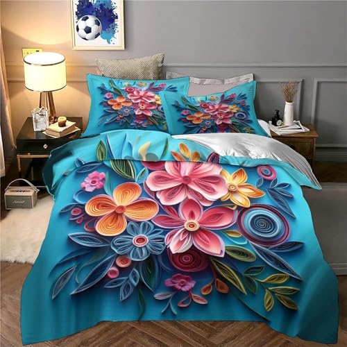 Housse de Couette Microfibre 3D Composition Florale avec 2 Taies d'Oreiller - 6