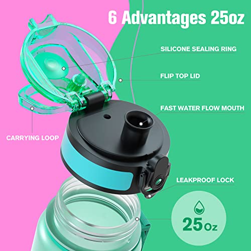 Image of Sahara Sailor Water Bottles, 25oz Motivational Sports Water Bottle with Time Marker - Times to Drink - Tritan, BPA Free, Wide Mouth Leakproof, Fast Flow Technology with Clean Brush (1 Bottle)