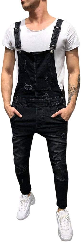 Générique Denim Dungarees Overalls Jeans Salopette Hommes Slim Pantalons