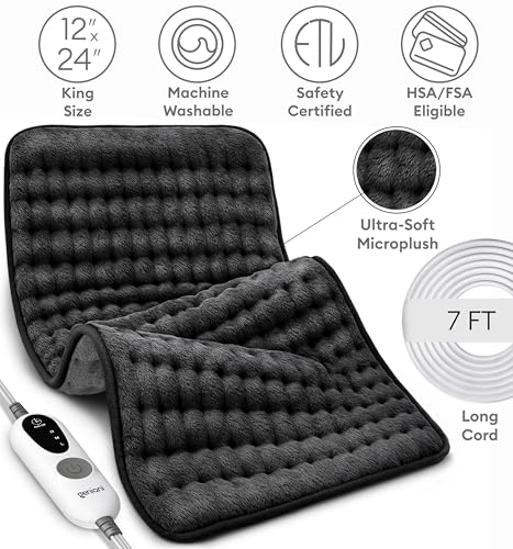 Image of GENIANI Electric Heating Pad for Back Pain & Cramps Relief, Electric Throw, Auto Shut Off, Machine Washable, Moist Heat Pad for Neck & Shoulder, 12x24