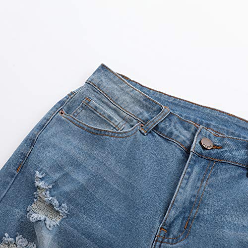 Thunder Star Womens Denim Ripped Bermuda Shorts Distressed Knee Length Stretch Short Jeans Blue5 Xl #TOP4