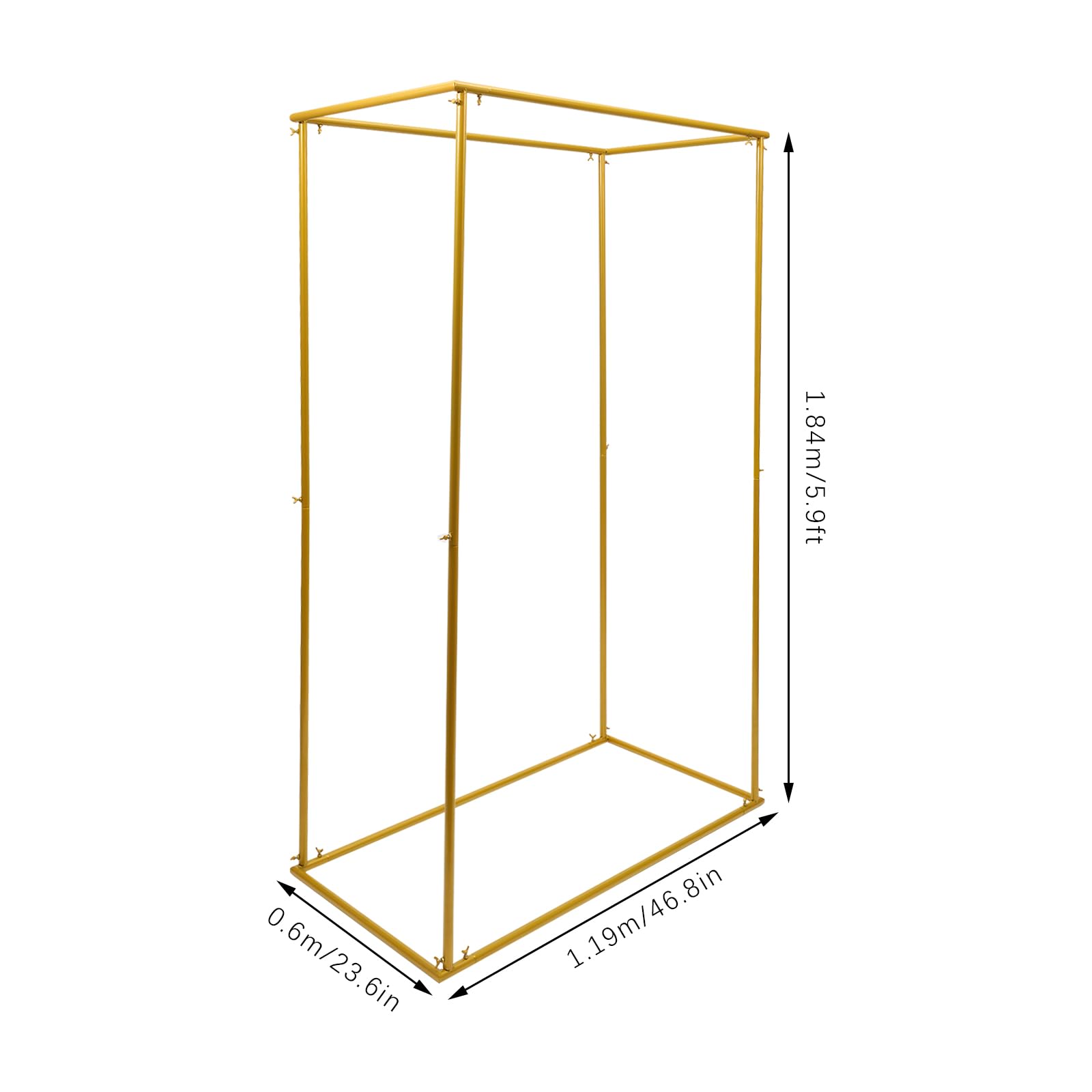 Kwadratowy złoty łuk weselny, 114 x 60 x 180 cm, metalowy łuk, stojak na tło z motywem kwiatowym, na urodziny, wesele, baby shower, wieczór panieński