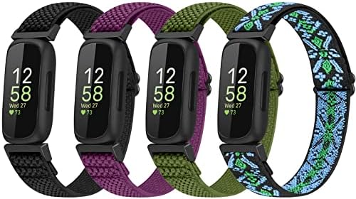 Vodtian 4 Pack Bands Compatible with Fitbit Inspire 3/Inspire 2/Inspire/Inspire HR/Ace 3/Ace 2 Band, Elastic Adjustable Nylon Loop Straps Replacement Sport Stretchy Wristband for Women Men Kids