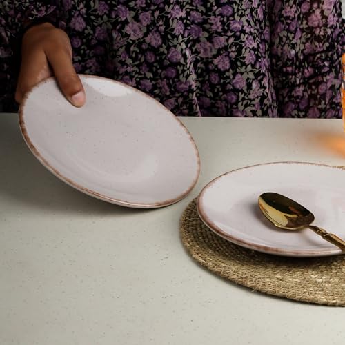 Image of The Earth Store Glossy Lavender Marble 7 Inch Ceramic Quarter Plates Set of 2 | Microwave & Dishwasher Safe Plate | Half Plate for Dessert, Snacks, Dinner | Snack Plates for Gifting, Daily Use