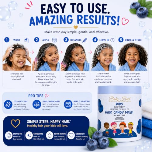 Image of BABY HAIR Kids Blueberry Mineral Hair Candy Mask | Deep Conditioning Hair Mask for Kids | Moisturizes, Softens & Helps Detangle | Sulfate Free | 10 fl oz