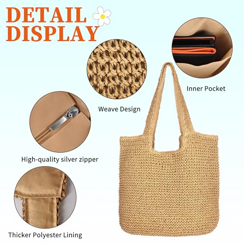 Image of Beach Shoulder Bags for Women,Handwoven Rattan Straw Beach Bag Summer Sea Casual Shoulder tote Basket Bag For Women