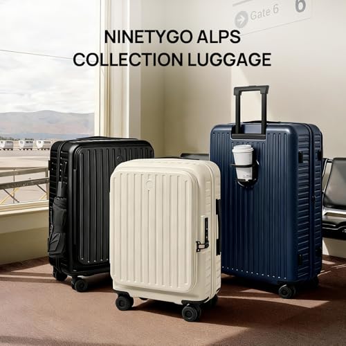 Image of NINETYGO Top Opening 24 Inch Medium Checked Luggage, Expandable & Lightweight, Scratch Resistant PC Hardside with Deep Cabin Design, TSA Lock & 360 Spinner Wheels (Lily White, Alps)
