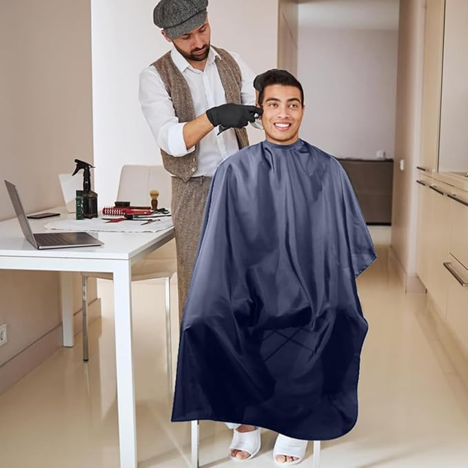 MAKSTILE Professional Hair Cutting Cape for Salons & Home Use | Waterproof & Adjustable Barber Cape | Hairdresser Cape for Styling, Cutting & Coloring | Size: 42x56 Inches | Pack of 1 (Navy Blue) - Image 4 thumbnail