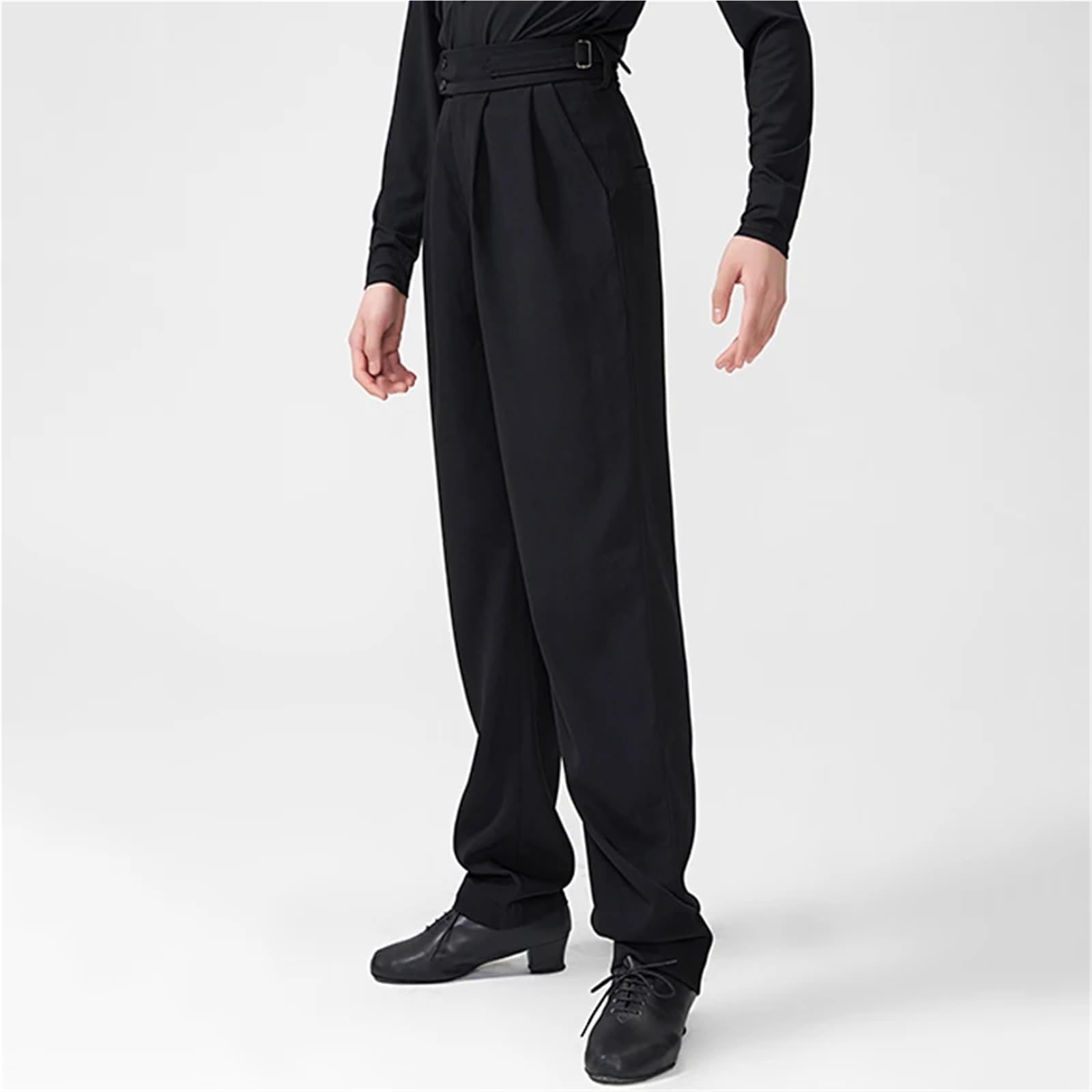 Pantalones de Baile Latino for Hombre, diseño Cintura Alta, Holgados, Negros, for Adultos, Ropa competición salón Cha para Hombre, Salsa, Jazz, Danza
