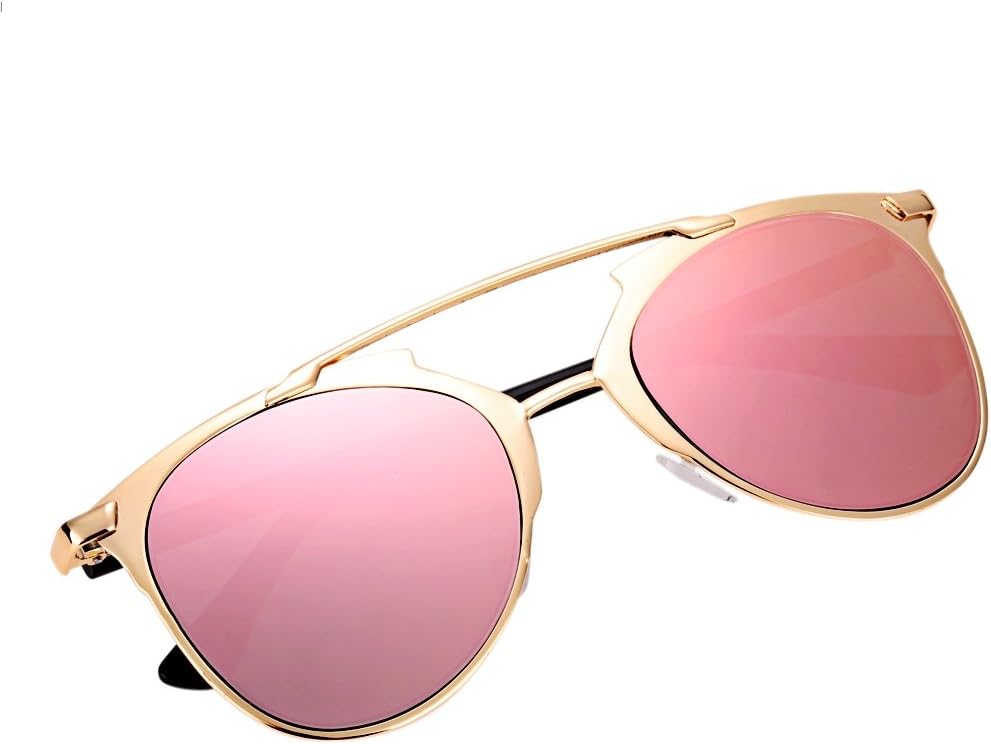 Shinena Unisex Mirror Lens Metal Frame Sunglasses (1, Rose Gold)