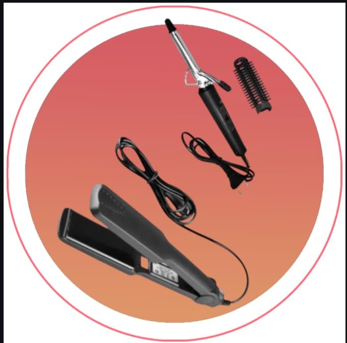 VYNEX Professional Hair Styling Set with Flat Iron, Curling Wand and Brush Attachments, Electric Powered Hair Straightener and Curler Combo for Smooth, Shiny and Frizz-Free Hair β Black 4