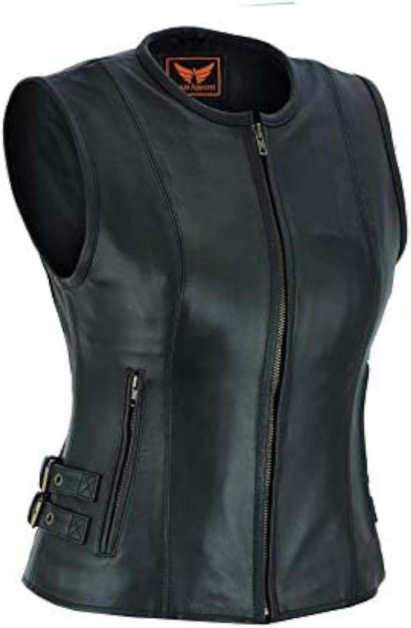 A&H Apparel Women Motorcycle Biker Classic Vest Genuine Cowhide Leather Vest With Gun Pocket
