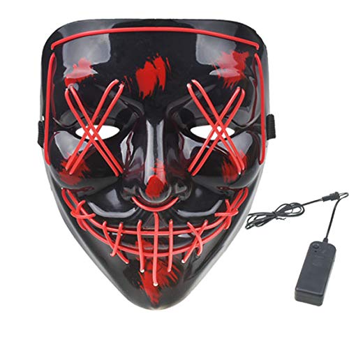 ALINILA Mascaras Halloween de Terror LED MáScara Luminosa,Purga Grimace Mask 4 Modos de Parpadeo Controlables y Diferentes,para DecoracióN de Disfraces de Fiesta de Carnaval, Hombres y Mujeres (Red)