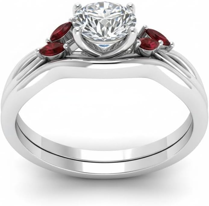 Choose Your Gemstone Round Cut Twisted Diamond CZ Ring with Matching Curved Band Sterling Silver Round Shape Wedding Ring for Womens US Size 4 to 12