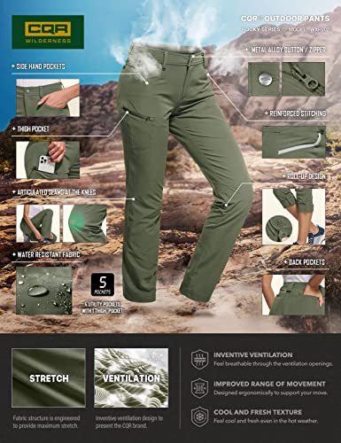 Cqr Women's Hiking Pants, Quick Dry Stretch Upf 50+ Sun Protective Outdoor Pants, Lightweight Camping Work Pant, Rocky Roll-Up Lichen, 12 Long #TOP7