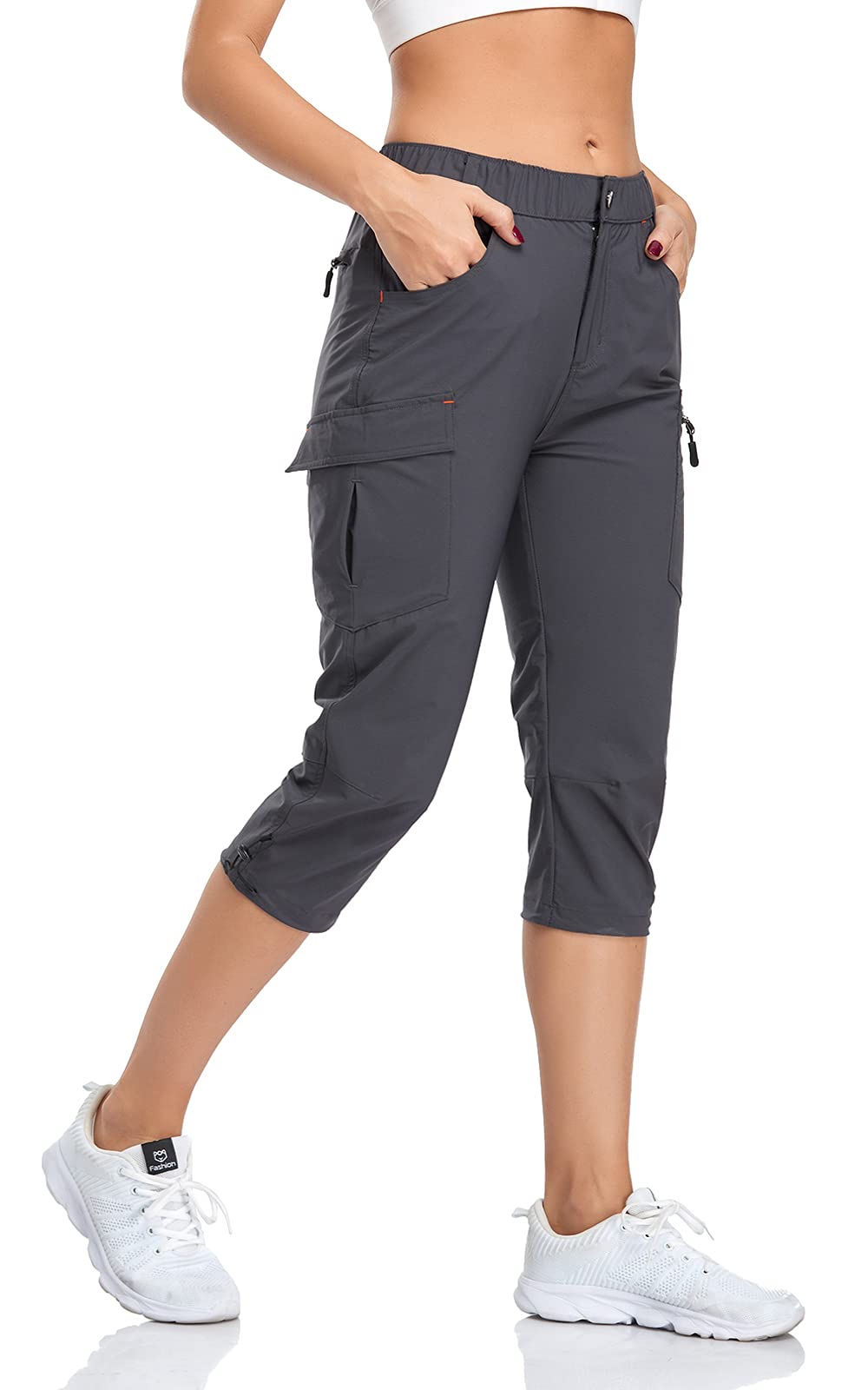 GymBrave Pantaloni Trekking Donna Cargo Capri 3/4 Estivi Leggeri Asciugatura Rapida con Tasche Zip Campeggio All'Aperto