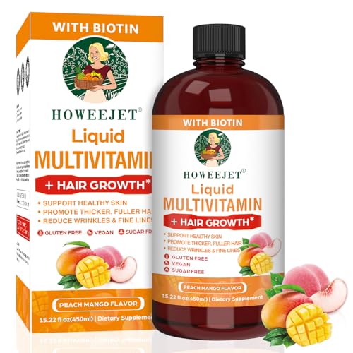 Liquid Multivitamin for Hair Growth | Biotin 10000mcg | Hair & Skin Support Supplement | Clinically Tested for Thicker Hair & Skin Elasticity | Suitable for Women & Men Ages 18+ | 15.22 Fl Oz (1)