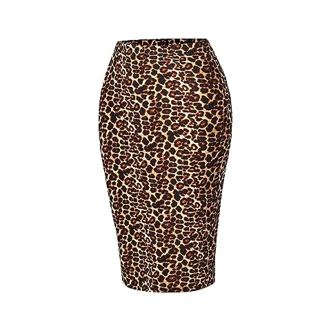 SSOULM Women's Work Office Stretchy Fitted Midi Pencil Skirt with Leopard Slit and Plus SizeLEOPARD 1X Cover