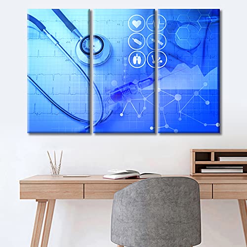 Image of TUMOVO Canvas Wall Art Clinical Laboratory Bathroom Decor Wall Art 3 Piece Medical Stethoscope Research Wall Art Posters and Prints Framed Ready to Hang (36 inch Wx24 H)