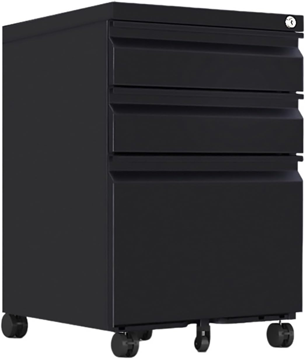 3 Drawer File Cabinet with Wheels, Metal Filing Cabinets for Home Office with Lock, Under Desk Drawer Organizer Fully Assembled, Fits Letter, A4, Standard Sizes (Black, 23.6*15.4*19.7)