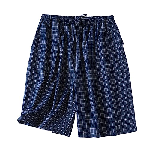 Jinda Men's Summer Pajamas Shorts Soft Pjs Plaid Printed Cool Cotton Short Thin Lounge Drawstring Pj Shorts