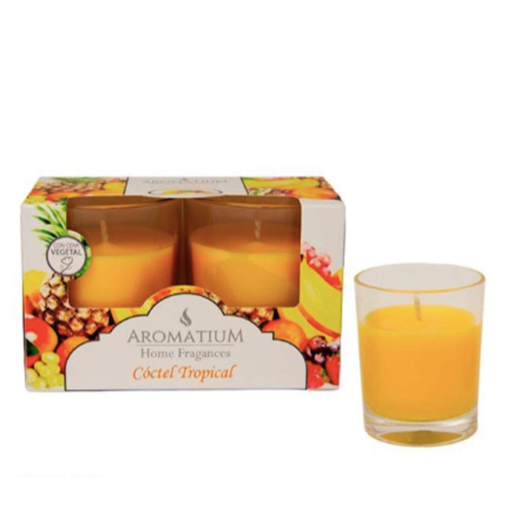 Aromatium Vela Perfumada 2X57 Gr.Coctel Tropical (Duplo) Vaso AROM.COC.Tropical 2U, Cera, Multicolor, 57 Gramos